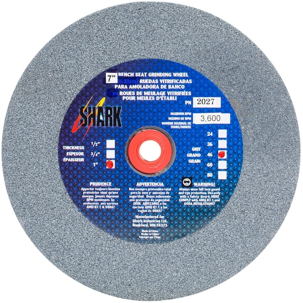 Shark Industries 7-in. x 1-in. x 1-in. Bench Seat Grinding Wheel 46 Grit, Aluminum Oxide 2027 - main